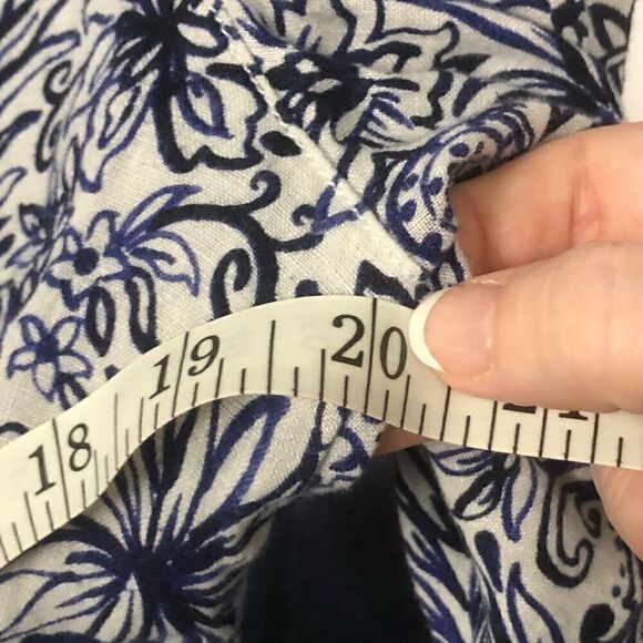 sigrid olsen 100% linen size medium tunic top paisley boho print blue summer - Picture 7 of 8